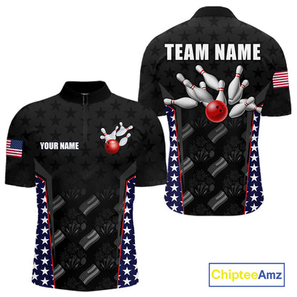Personalized American Flag Eagle Bowling Shirts For Men Patriotic Bowling Pins And Ball Team Jersey NYN3074