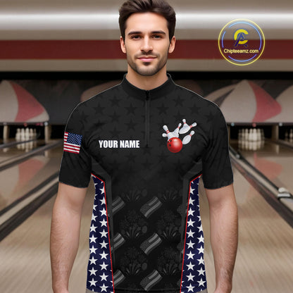 Personalized American Flag Eagle Bowling Shirts For Men Patriotic Bowling Pins And Ball Team Jersey NYN3074