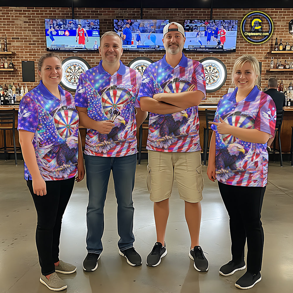 Funny Eagle Freedom Patriotic Darts Polo Shirt For Women Custom Holographic US Flag Dart Jerseys NYN2520