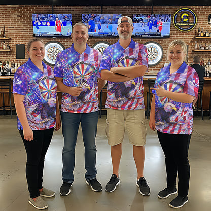 Funny Eagle Freedom Patriotic Darts Polo Shirt For Women Custom Holographic US Flag Dart Jerseys NYN2520