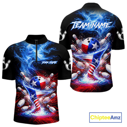 Personalized Fire Flame Texas Flag Tornado Bowling Team Shirts For Men Patriotic Bowling Gifts NYN2722