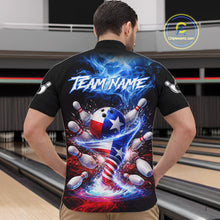 Load image into Gallery viewer, Personalized Fire Flame Texas Flag Tornado Bowling Team Shirts For Men Patriotic Bowling Gifts NYN2722