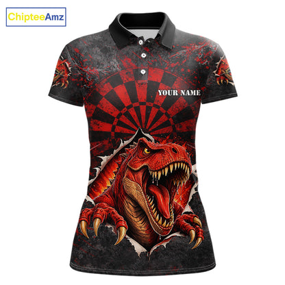 Custom Red Grunge Dart Polo & Quarter Zip Shirt For Women Dinosaur Funny Darts Team Jersey NYN2868
