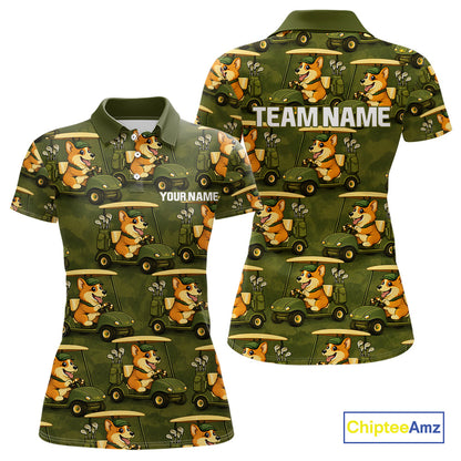 Funny Women Golf Polo Shirt Custom Brown And Green Golfing Dog Pattern Golf Clothing Shirts NYN2872