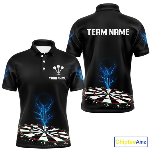 Men’s Darts Team Shirt Colorful Dartboard With Navy Thunder Lightning Dart Arrow NYN0301
