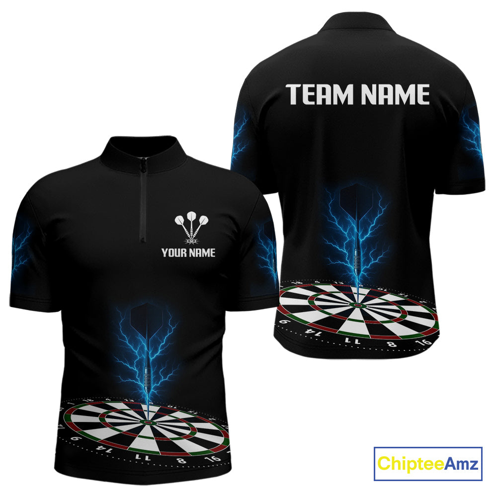 Men’s Darts Team Shirt Colorful Dartboard With Navy Thunder Lightning Dart Arrow NYN0301