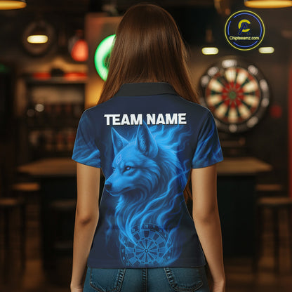 Blue Flaming Wolf Dartboard Darts Shirt For Women - Custom Team Jersey For Players NYN0575