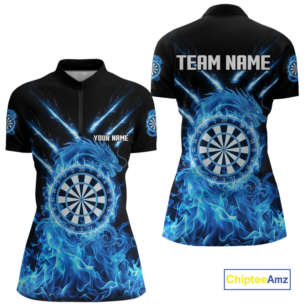Custom Lightning Dragon Blue Flames Dartboard Dart Women Quarter-Zip Jerseys Dart Team Shirt NYN1701