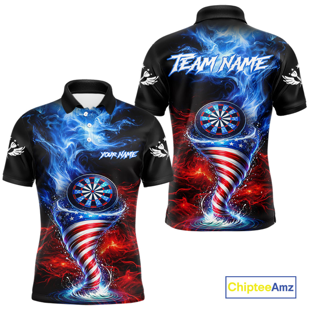 Blue & Red US Flag Dartboard Tornado Men Darts Polo Shirt Custom Patriotic Dart Team Jerseys NYN2524