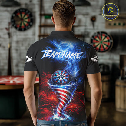 Blue & Red US Flag Dartboard Tornado Men Darts Polo Shirt Custom Patriotic Dart Team Jerseys NYN2524