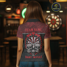 Load image into Gallery viewer, Women’s Custom Darts Shirt With Flaming Darts &amp; Skulls And Crimson Halftone Pattern NYN0314
