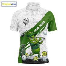 Load image into Gallery viewer, Funny Pickle Mens Golf Polo Team Shirt Custom Green And White Grunge Clothing Golf Tops NYN3261