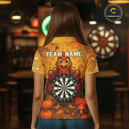 Custom Funny Turkey Dartboard Dart Polo Shirt For Women Autumn Thanksgiving Dart Jersey NYN1457
