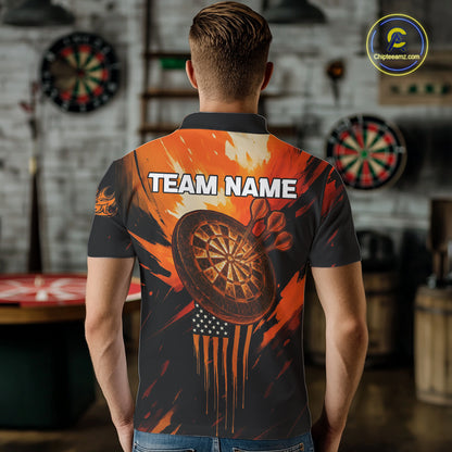 Custom Orange Grunge Skull Dartboard Patriotic Dart Men Polo Jerseys US Flag Dart Shirt NYN1713