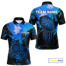 Load image into Gallery viewer, Custom Blue Grunge Skull Dartboard Patriotic Dart Men Polo Jerseys US Flag Dart Shirt NYN1715