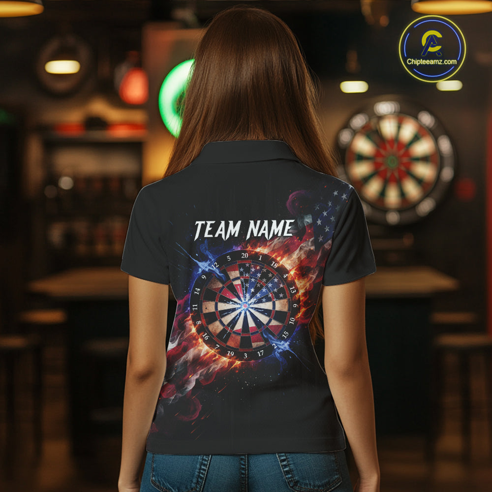Custom Colorful US Flag Smoke Dartboard Women Darts Polo Shirt Patriotic Dart Gifts NYN1992