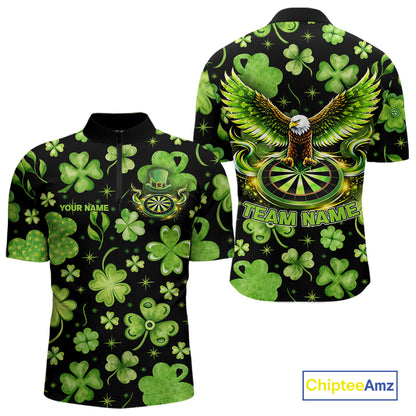 Funny Eagle Dartboard Shamrock Men Darts Quarter-Zip Shirt Custom St Patrick's Day Darts Team Jersey NYN2531