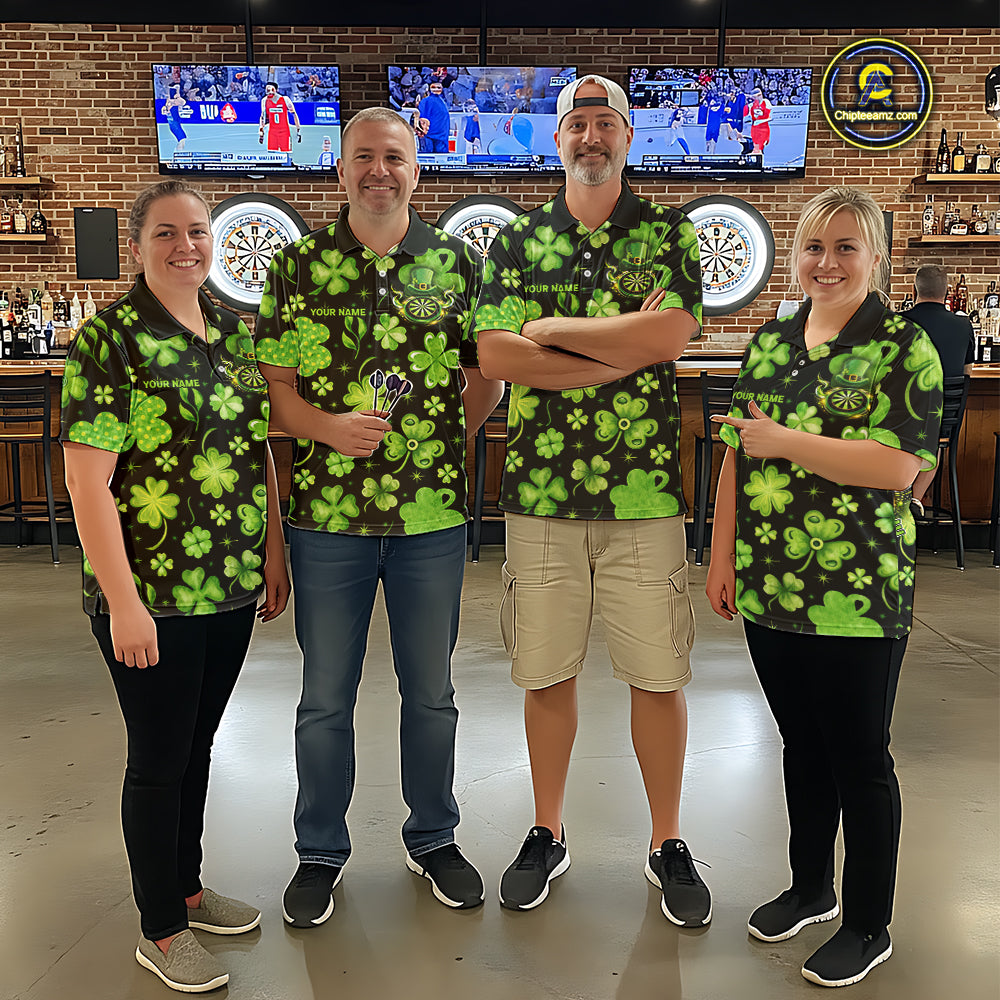 Funny Eagle Dartboard Shamrock Women Darts Polo Shirt Custom St Patrick's Day Darts Team Jersey NYN2531