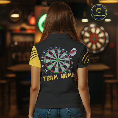 Women's Custom Darts Shirt - Yellow Panther With Dartboard & Arrow | Personalized Name NYN0323