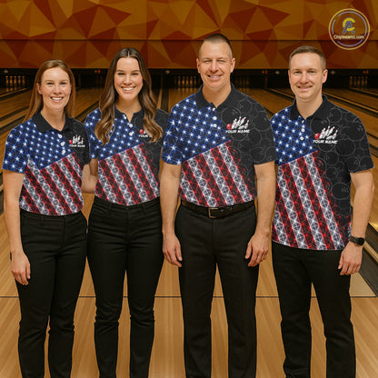 Lightning American Flag Black Bowling Shirts For Men Custom Patriotic Team Bowling Jersey NYN3272