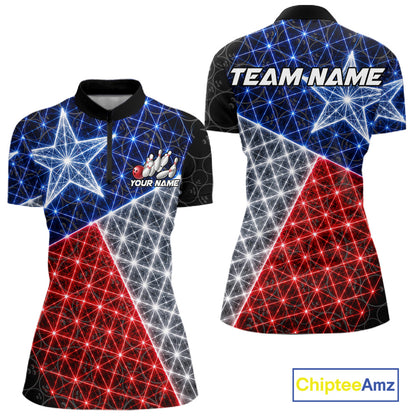 Lightning Texas Flag Black Bowling Shirts For Women Custom Patriotic Team Bowling Jersey NYN3273