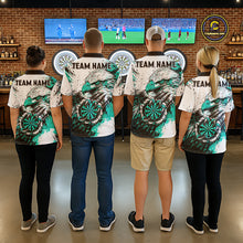 Load image into Gallery viewer, Men women darts team wearing Custom Turquoise Grunge Eagle Scratch Dartboard matching team uniforms, professional dart league jerseys and tournament apparel