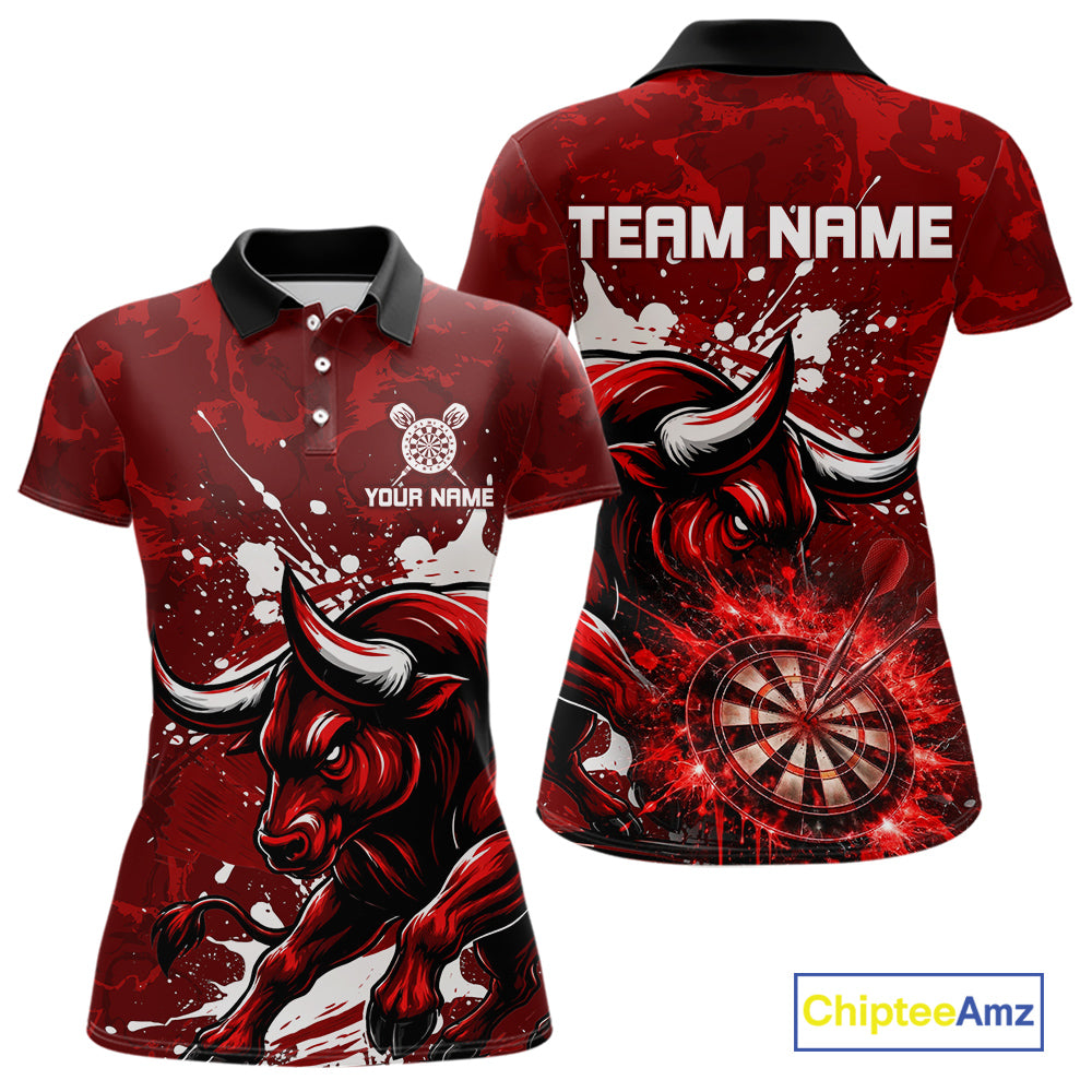 Custom White And Red Splatter Darts Polo & 1/4 Zip Shirt For Women Funny Bull Darts Team Jerseys NYN2891