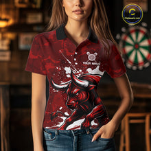 Load image into Gallery viewer, Custom White And Red Splatter Darts Polo &amp; 1/4 Zip Shirt For Women Funny Bull Darts Team Jerseys NYN2891