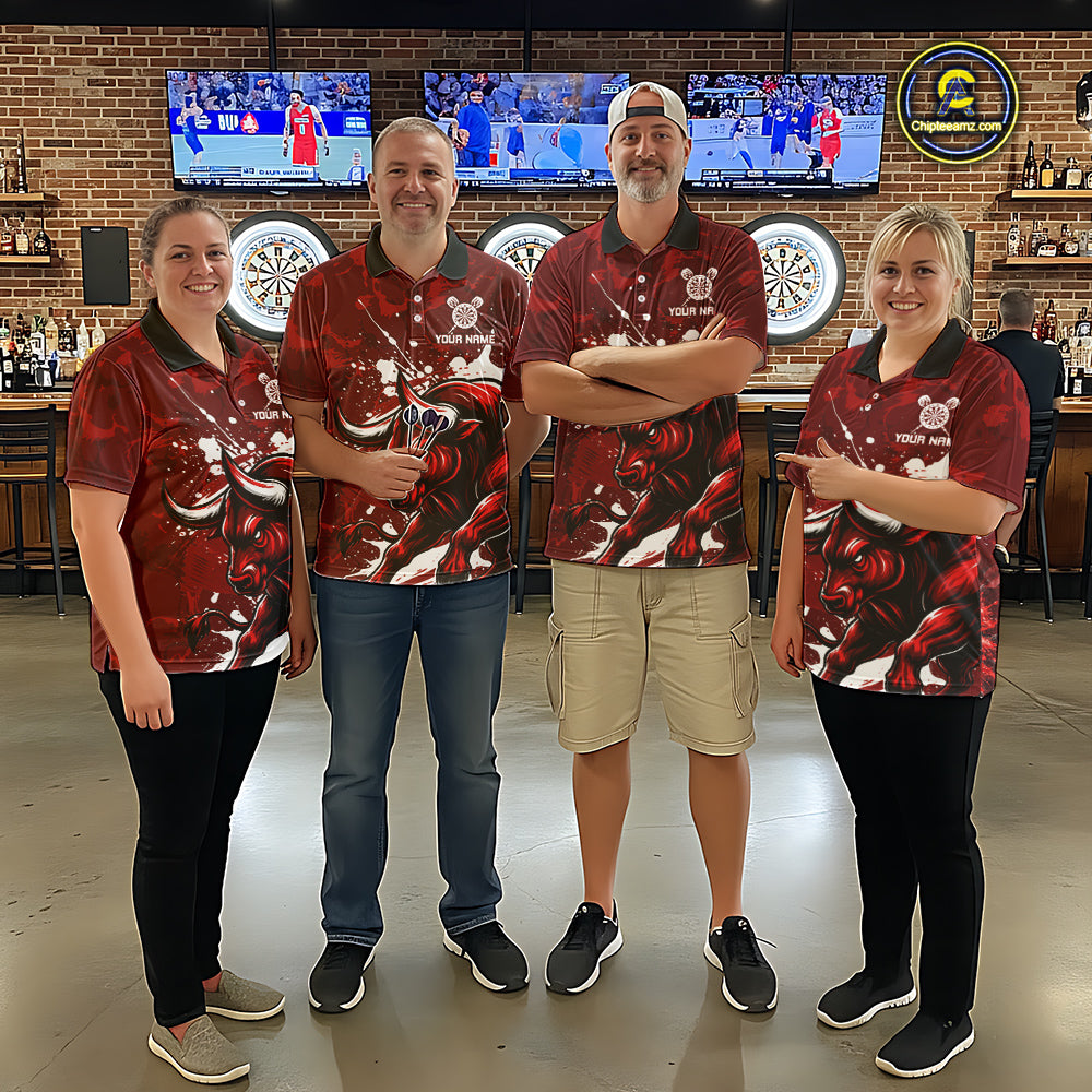 Custom White And Red Splatter Darts Polo & 1/4 Zip Shirt For Women Funny Bull Darts Team Jerseys NYN2891