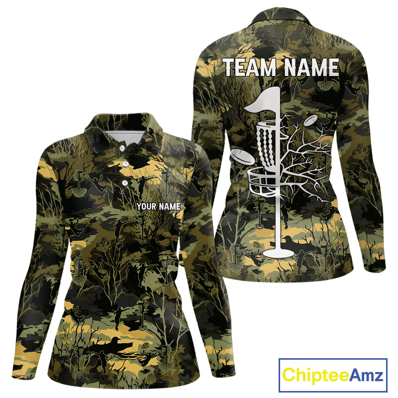Disc Golf Basket Green Leaf Camo Womens Disc Golf Polo Shirts Custom Disc Golf Jerseys Team For Women NYN3114