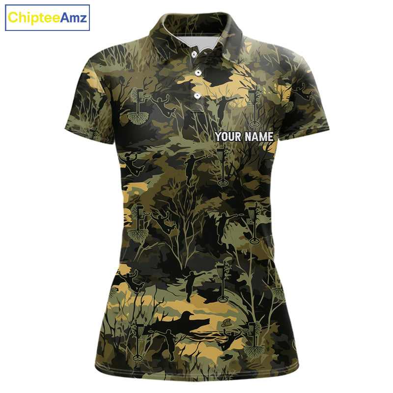Disc Golf Basket Green Leaf Camo Womens Disc Golf Polo Shirts Custom Disc Golf Jerseys Team For Women NYN3114