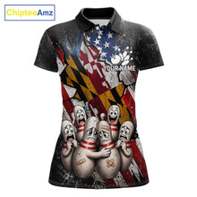 Load image into Gallery viewer, Funny Sad Pins Maryland US Flag women's bowling polo shirt, patriotic bowling jersey, custom team shirt