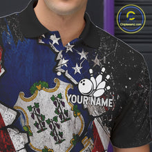 Load image into Gallery viewer, Male bowler wearing Connecticut patriotic bowling shirt, US flag bowling jersey