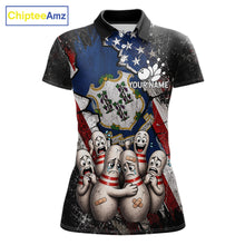 Load image into Gallery viewer, Funny Sad Pins Connecticut US Flag women's bowling polo shirt, patriotic bowling team jersey, custom bowling apparel
