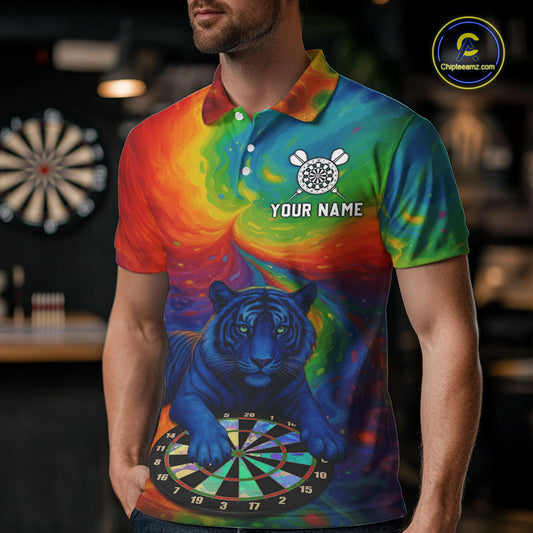 Custom Colorful Dartboard Funny Tiger Dart Men Polo Jerseys Outfits Rainbow Dart Shirts NYN1731