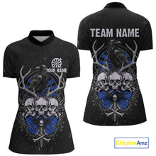 Load image into Gallery viewer, Blue Skulls Butterfly Grunge Dartboard Custom Darts Quarter-Zip Shirt For Women Retro Dart Gifts NYN2004