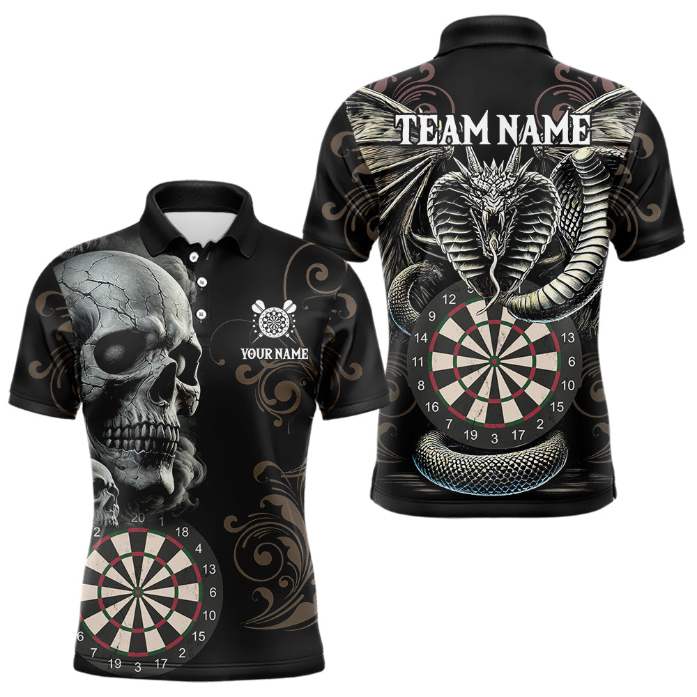 Personalized Grey Skull Dragon Polo & Quarter-Zip Dart Shirts For Men, Custom Dart Jerseys NYN0012