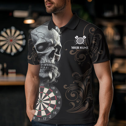 Personalized Grey Skull Dragon Polo & Quarter-Zip Dart Shirts For Men, Custom Dart Jerseys NYN0012