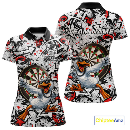 Personalized White & Red Graffiti Darts Women Polo & 1/4-Zip Dart Shirt Funny Duck Dart Team Jerseys NYN2901