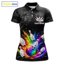 Load image into Gallery viewer, Rainbow Splatter Bowling Ball &amp; Pins Shirt For Women Custom Colorful Paint Bowling Team Outfits NYN3283