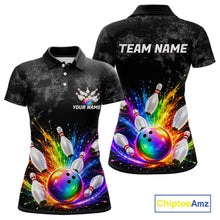 Load image into Gallery viewer, Rainbow Splatter Bowling Ball &amp; Pins Shirt For Women Custom Colorful Paint Bowling Team Outfits NYN3283