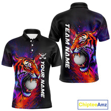 Load image into Gallery viewer, Colorful Tiger men's golf polo shirt, splatter golf apparel, tiger golf shirt, custom golf team uniform, golf gift for men