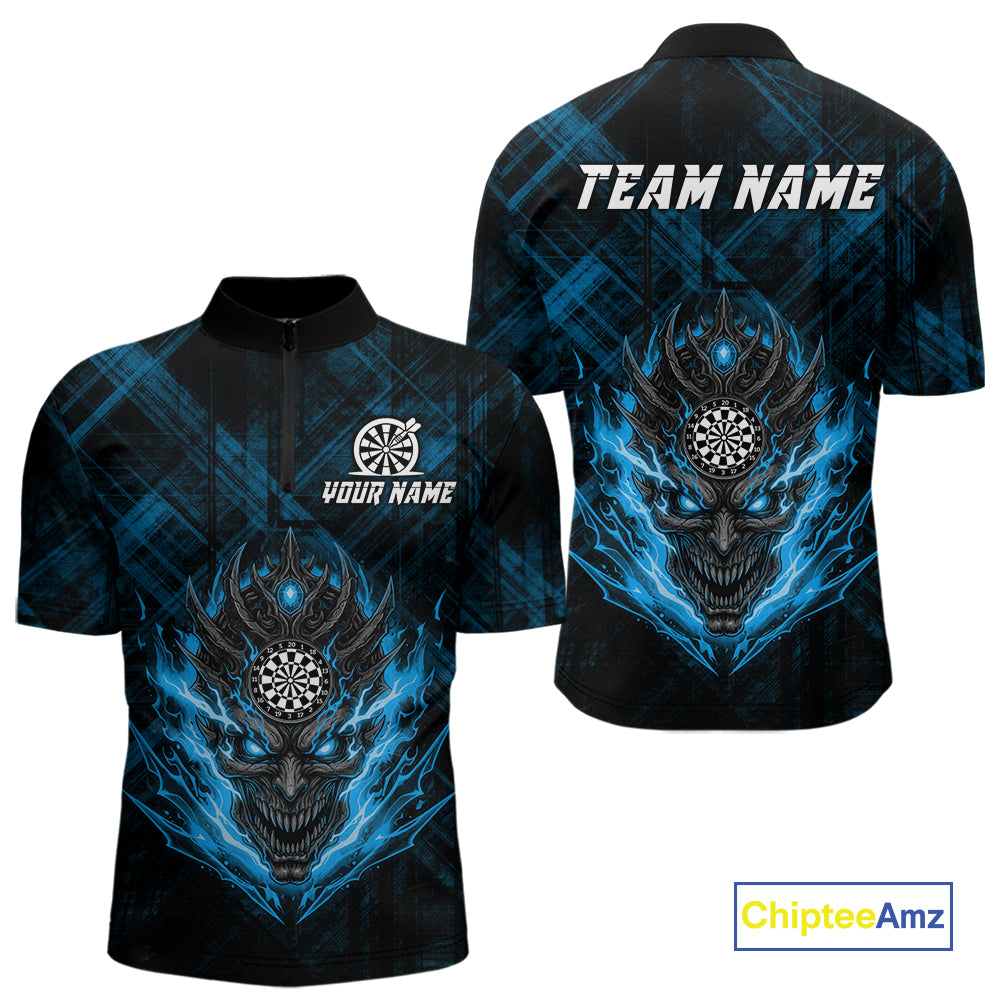 Blue Skull Lightning Thunder Grunge Dartboard Custom Men Quarter-Zip Darts Shirt Dart Gifts NYN2014