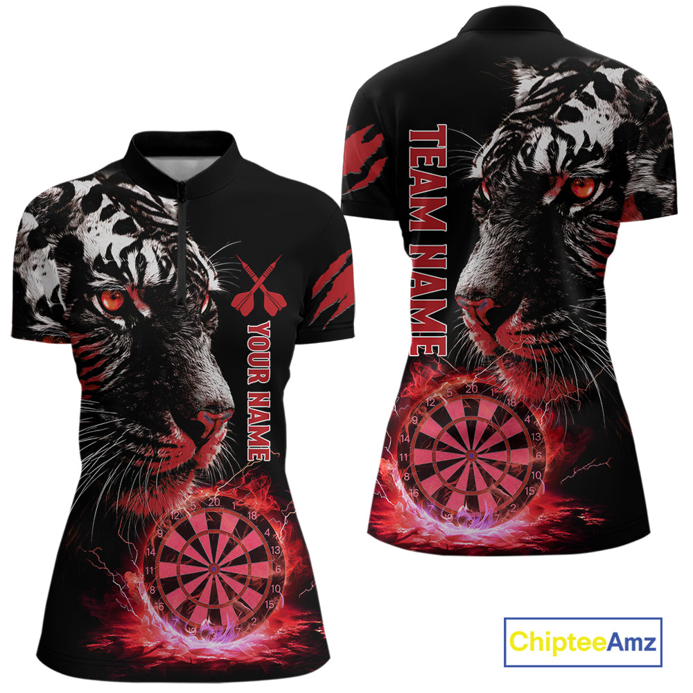 Red Horror Tiger Fire Flame Dartboard Custom Women Darts Quarter-Zip League Shirts Dart Jerseys NYN2248