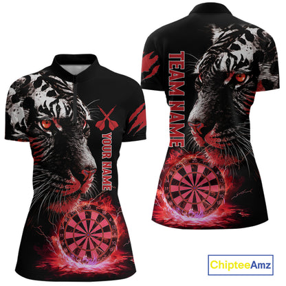 Red Horror Tiger Fire Flame Dartboard Custom Women Darts Quarter-Zip League Shirts Dart Jerseys NYN2248