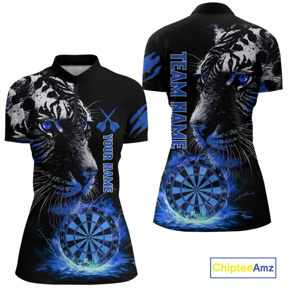 Blue Horror Tiger Fire Flame Dartboard Custom Women Darts Quarter-Zip League Shirts Dart Jerseys NYN2249