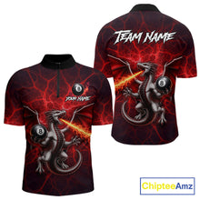Load image into Gallery viewer, Red flaming dragon 8 ball billiard 1/4-zip shirt for men custom tournament apparel
