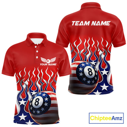 Custom Fire Flame US Flag Pool 8 Ball Men's Billiard Shirt Patriotic Billiard Team Attire NYN2545