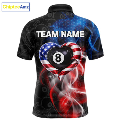 Heart US Flag Pool 8 Ball Men's Billiard Shirt Custom Couple Patriotic Billiard Attire NYN2549