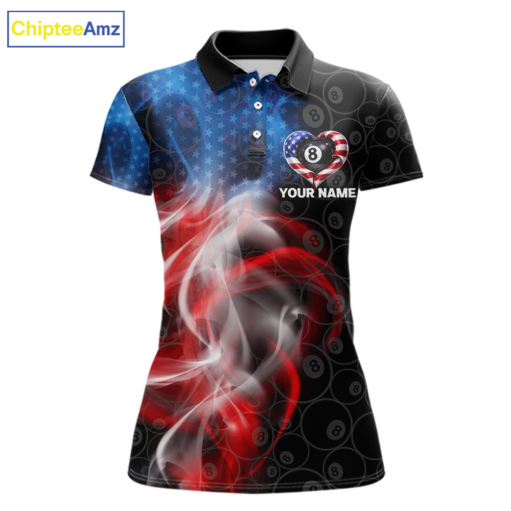 Heart US Flag Pool 8 Ball Women's Billiard Shirt Custom Couple Patriotic Billiard Attire NYN2549